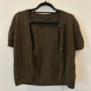 Massimo Dutti Woven Short Sleeve Button Up Crewneck Cardigan